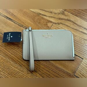 Kate Spade Lucy Saffiano Leather Wristlet Wallet Taupe Tan White NWT